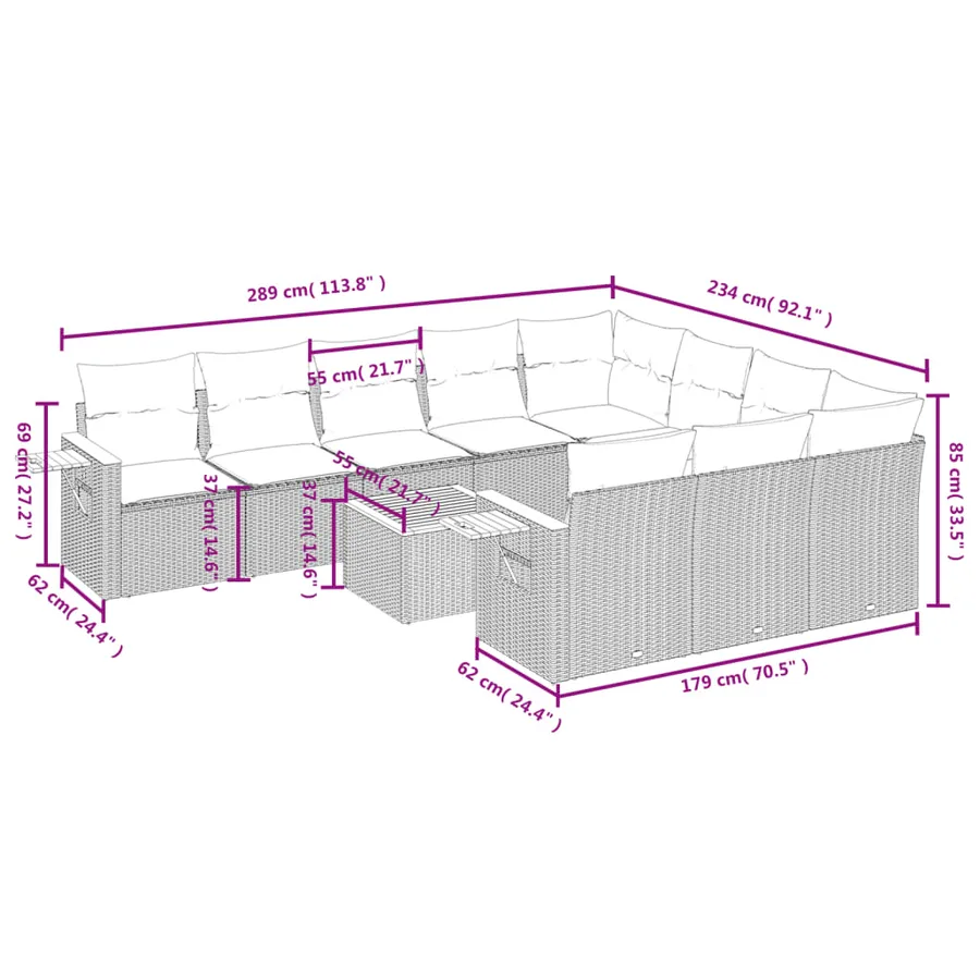 Salon de jardin 11 pcs avec coussins beige résine tressée - 3