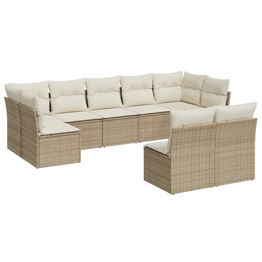 Salon de jardin avec coussins 9 pcs beige résine tressée - 2