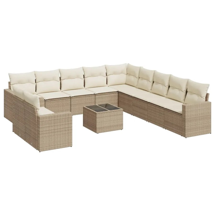 Salon de jardin avec coussins 12 pcs beige résine tressée - 2
