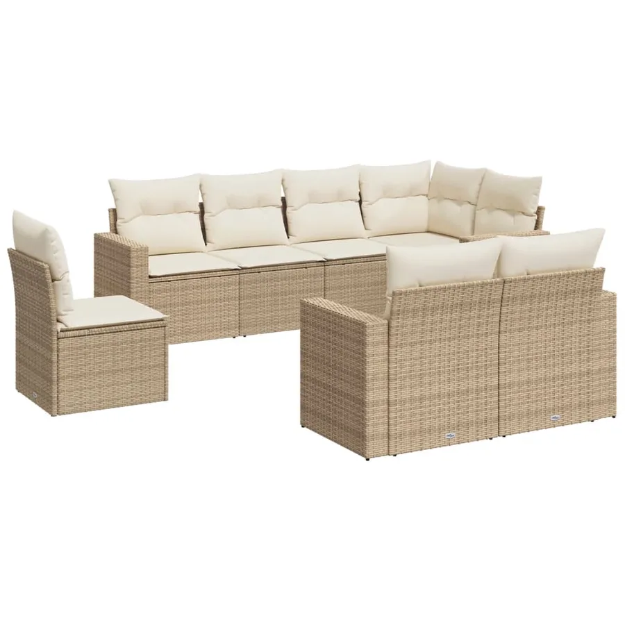 Salon de jardin avec coussins 8 pcs beige résine tressée - 2