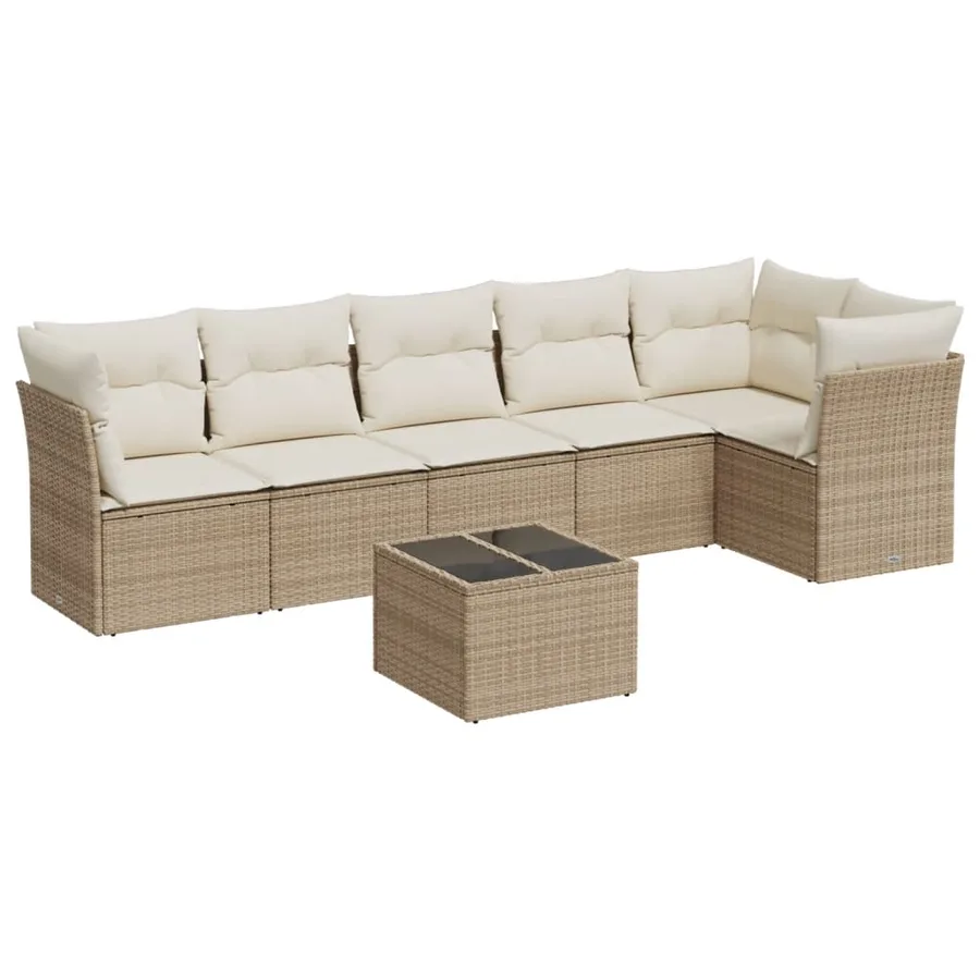 Salon de jardin avec coussins 7 pcs beige résine tressée - 2
