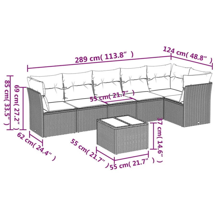 Salon de jardin avec coussins 7 pcs beige résine tressée - 3