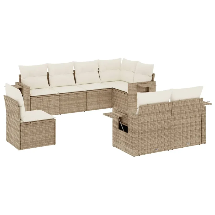 Salon de jardin avec coussins 8 pcs beige résine tressée - 2