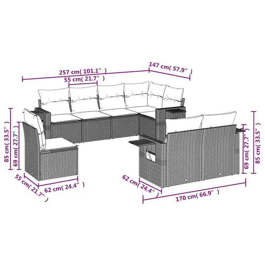 Salon de jardin avec coussins 8 pcs beige résine tressée - 3