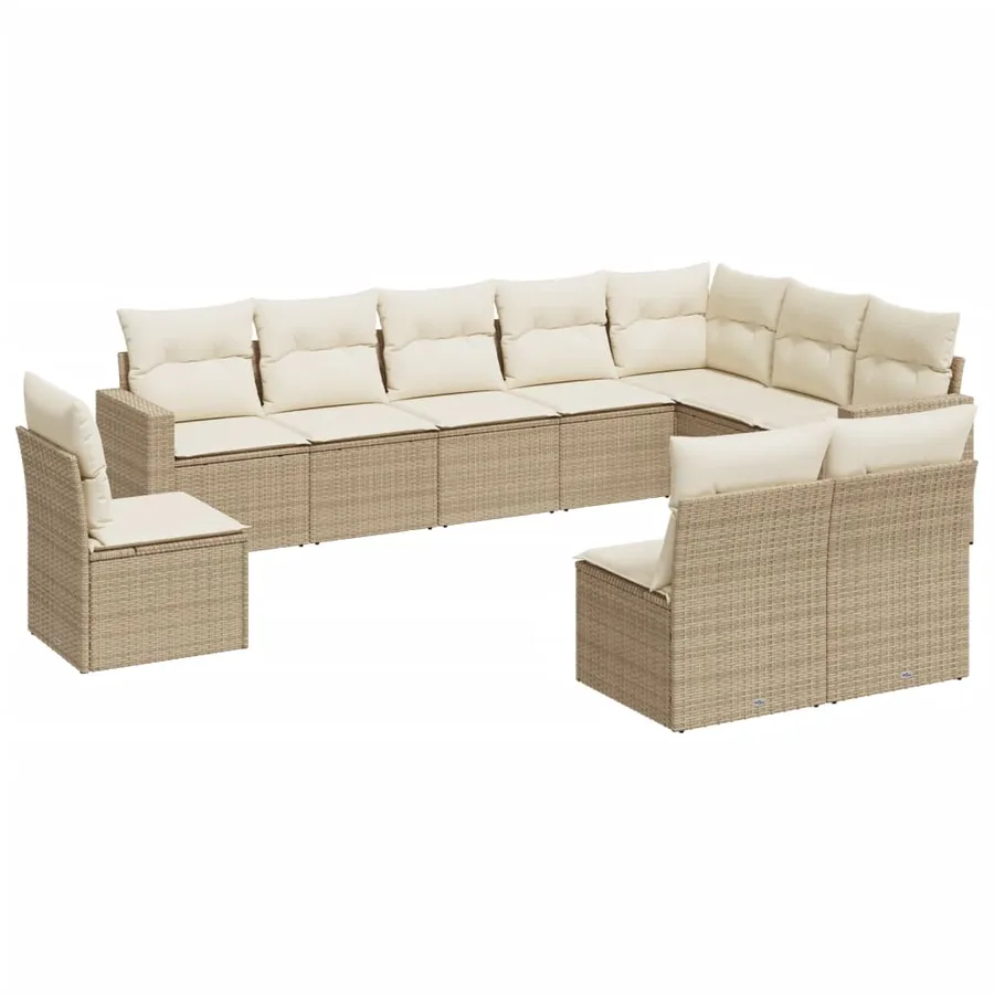 Salon de jardin avec coussins 10 pcs beige résine tressée - 2
