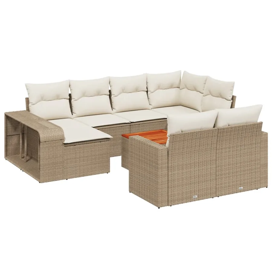 Salon de jardin 11 pcs avec coussins beige résine tressée - 2