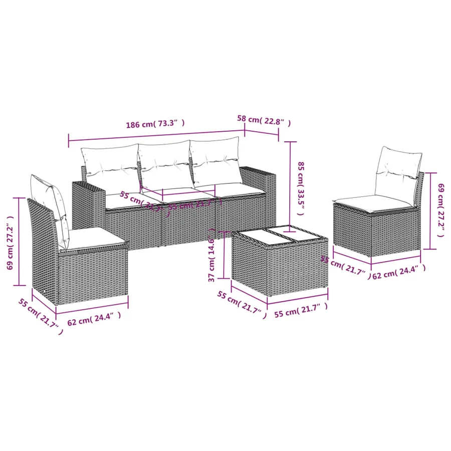 Salon de jardin avec coussins 6 pcs beige résine tressée - 3