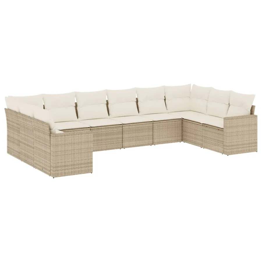 Salon de jardin avec coussins 10 pcs beige résine tressée - 2