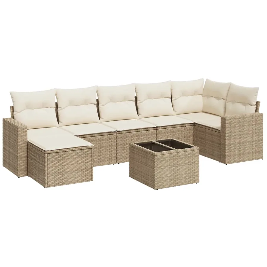 Salon de jardin avec coussins 8 pcs beige résine tressée - 2
