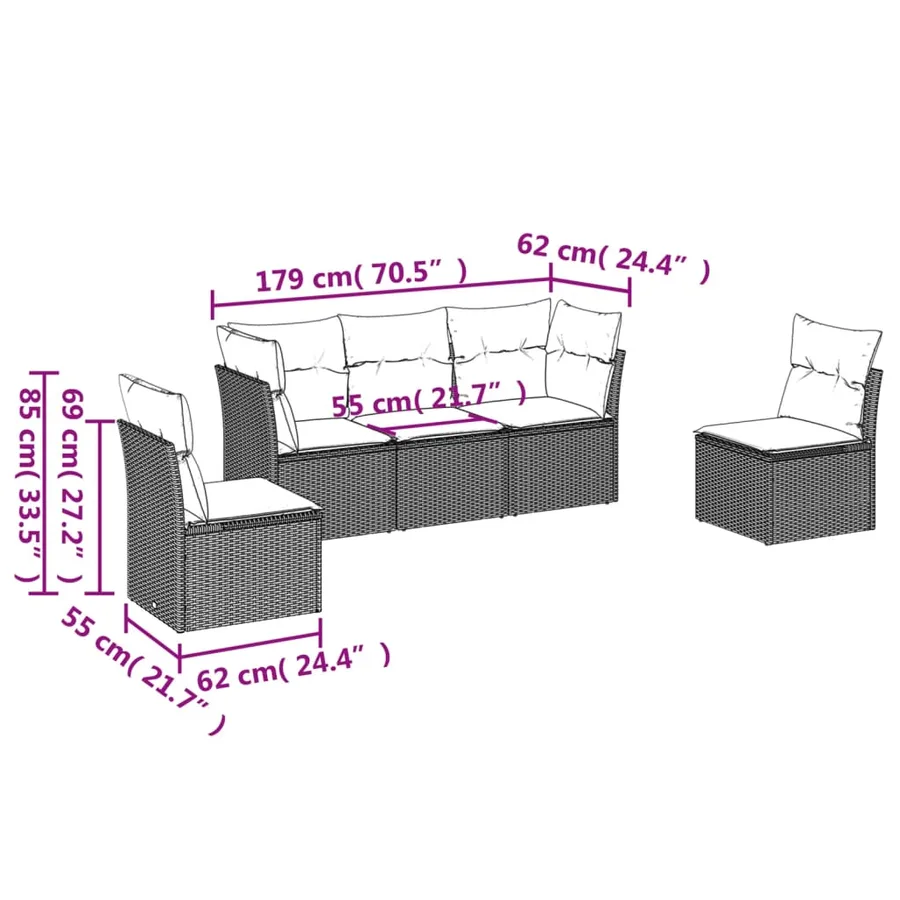 Salon de jardin avec coussins 5 pcs beige résine tressée - 3