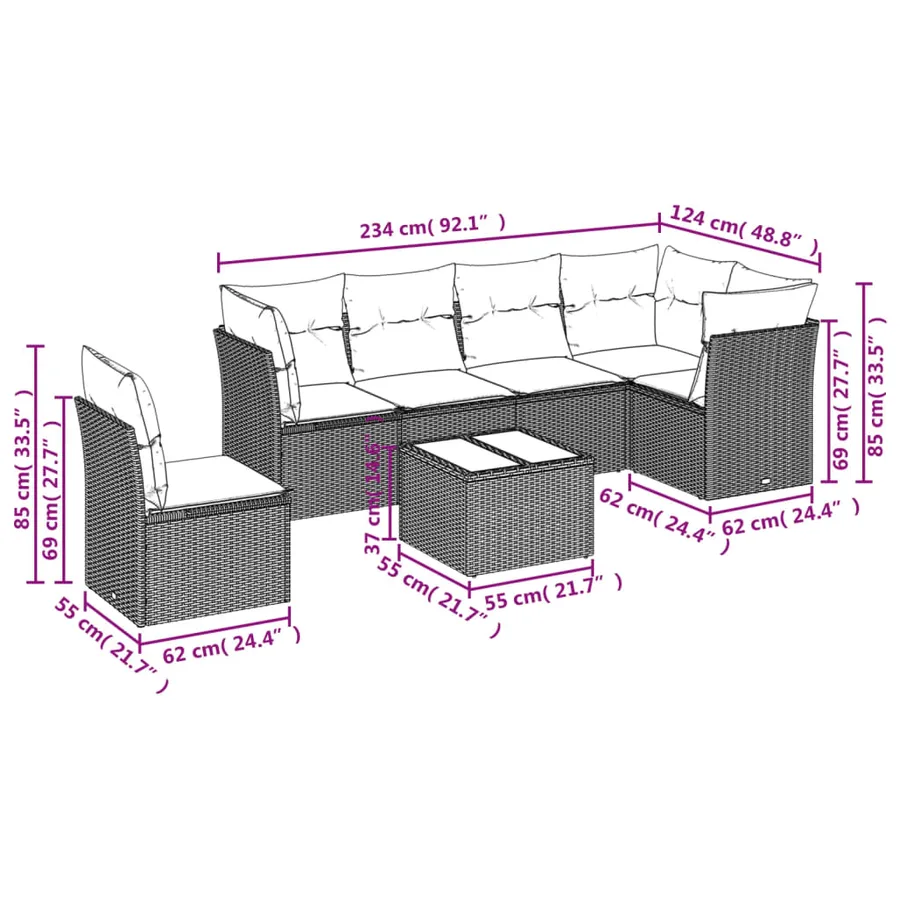 Salon de jardin avec coussins 7 pcs beige résine tressée - 3
