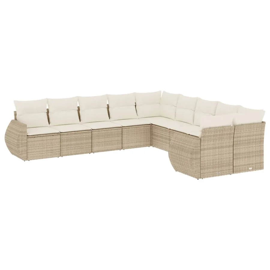 Salon de jardin avec coussins 10 pcs beige résine tressée - 2