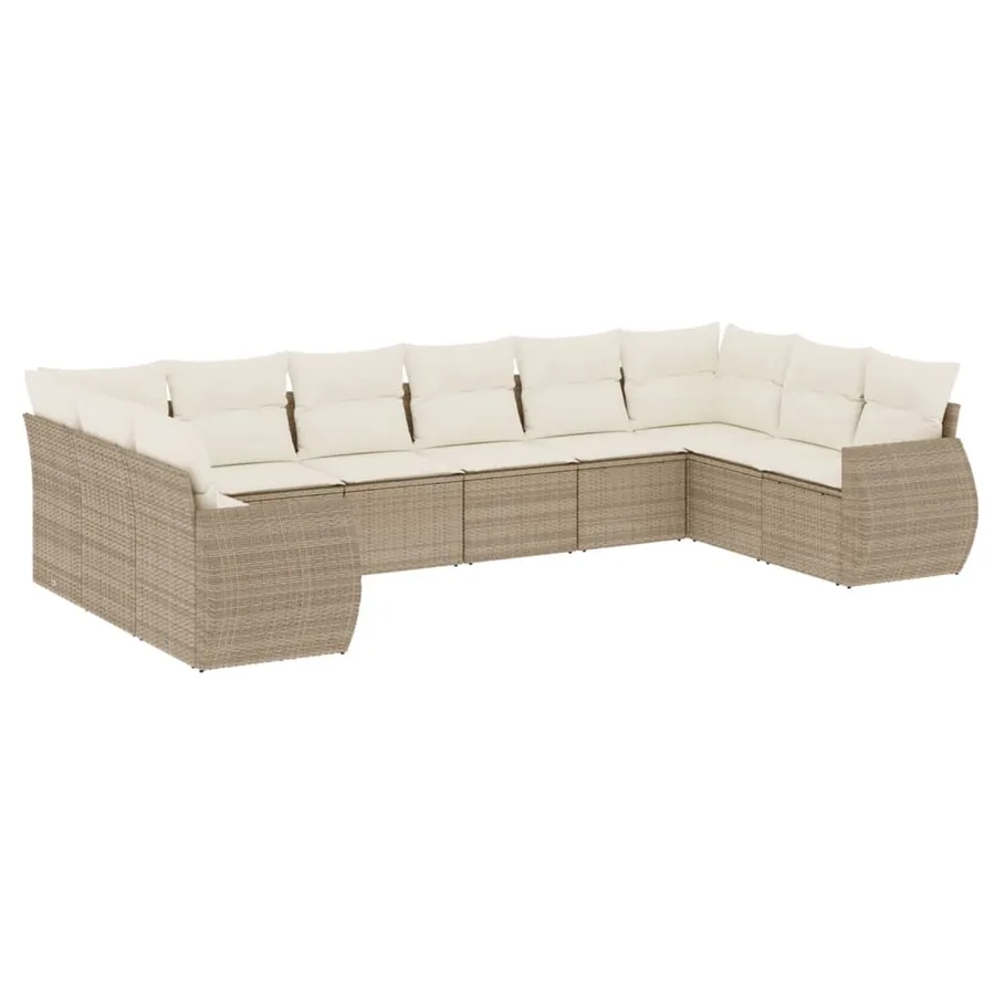 Salon de jardin avec coussins 10 pcs beige résine tressée - 2