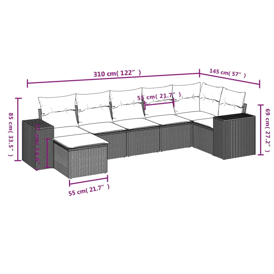 Salon de jardin avec coussins 7 pcs beige résine tressée - 3