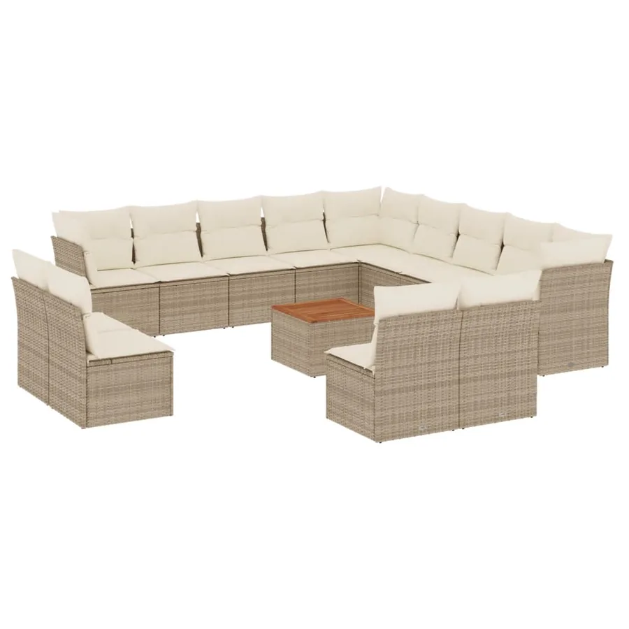 Salon de jardin avec coussins 14 pcs beige résine tressée - 2
