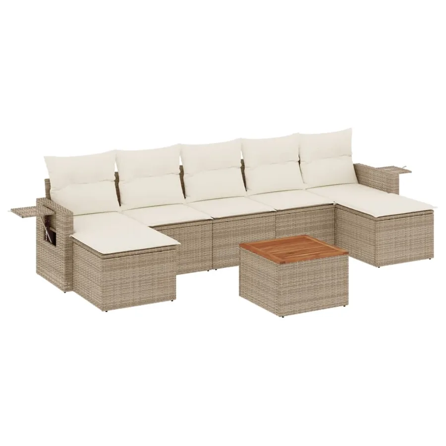 Salon de jardin avec coussins 8 pcs beige résine tressée - 2