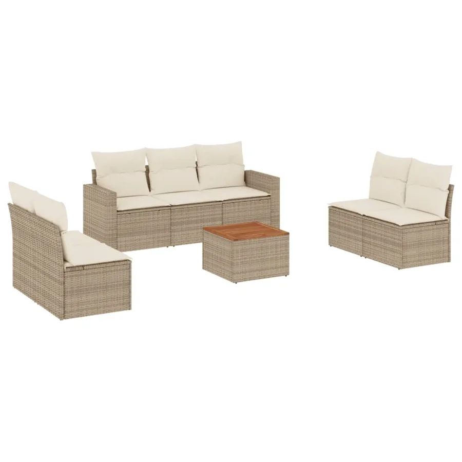 Salon de jardin avec coussins 8 pcs beige résine tressée - 2