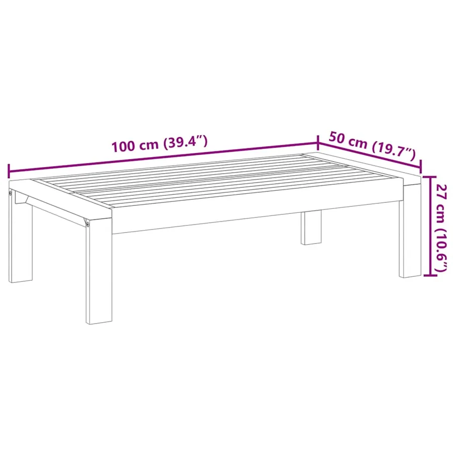 Table de jardin 100x50x27 cm bois d'acacia solide - 8