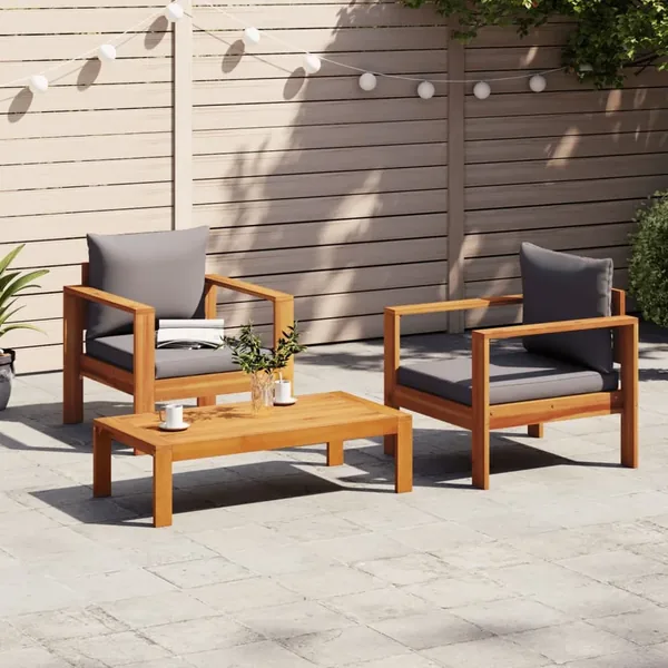 Salon de jardin avec coussins 3 pcs bois massif d'acacia