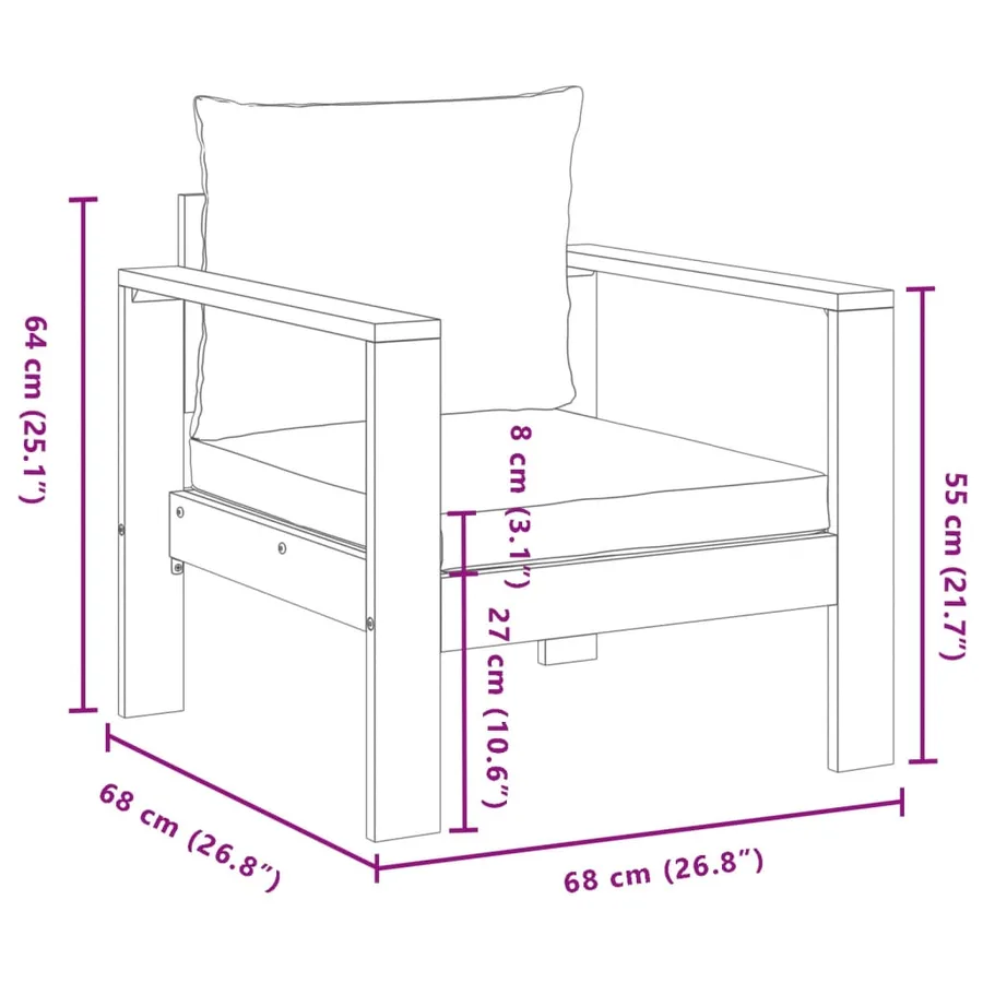 Salon de jardin avec coussins 6 pcs bois d'acacia solide - 13