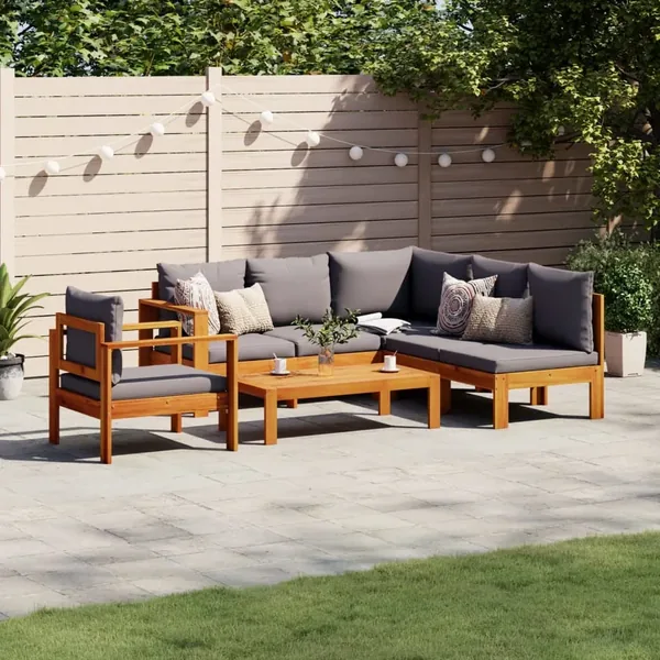 Salon de jardin avec coussins 5 pcs Bois d'acacia solide