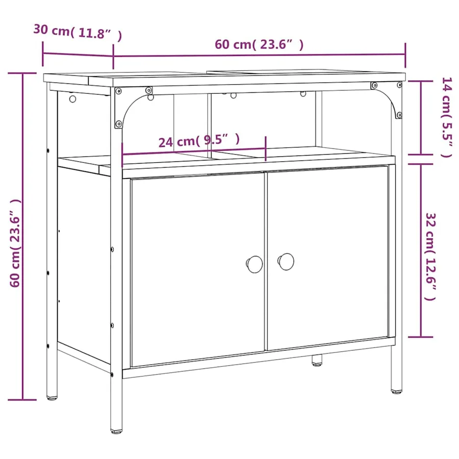 Armoire lavabo de salle de bain chêne fumé 60x30x60 cm - 12
