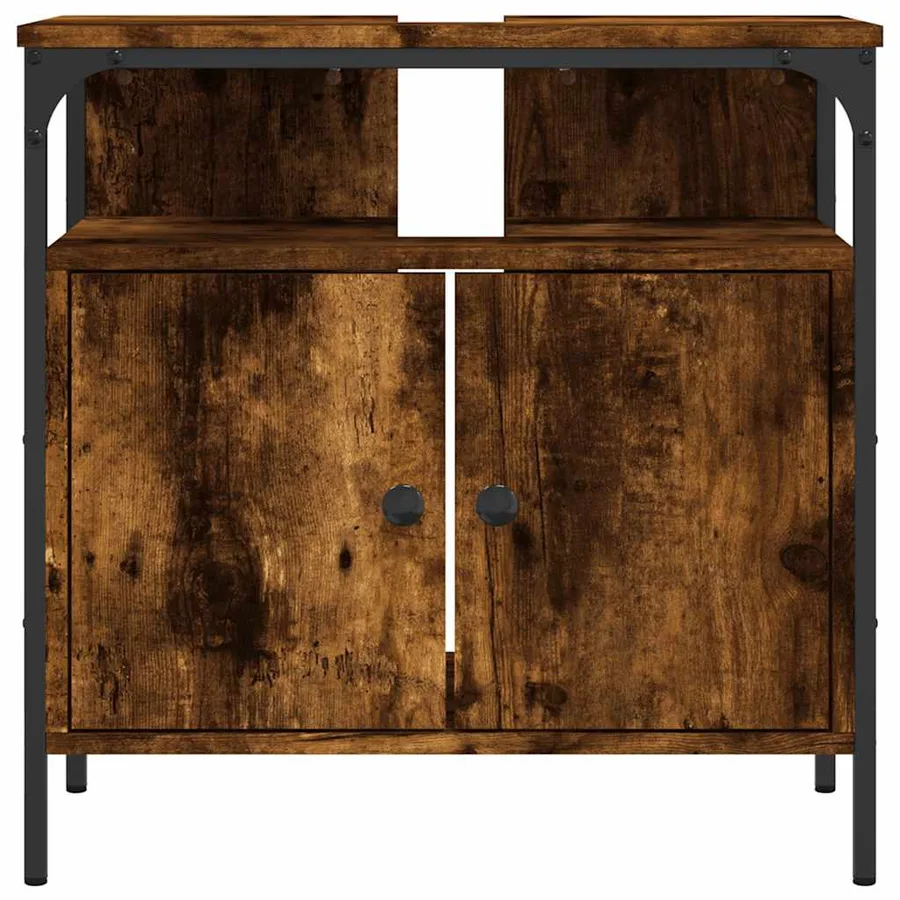 Armoire lavabo de salle de bain chêne fumé 60x30x60 cm - 4