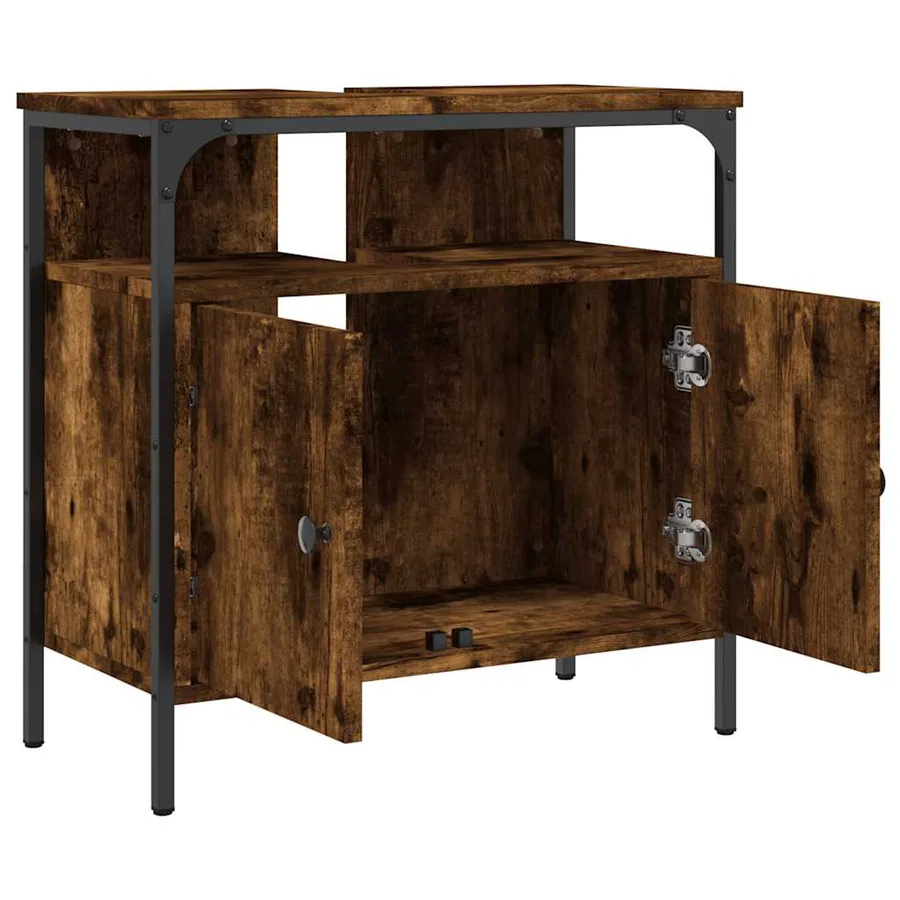 Armoire lavabo de salle de bain chêne fumé 60x30x60 cm - 5