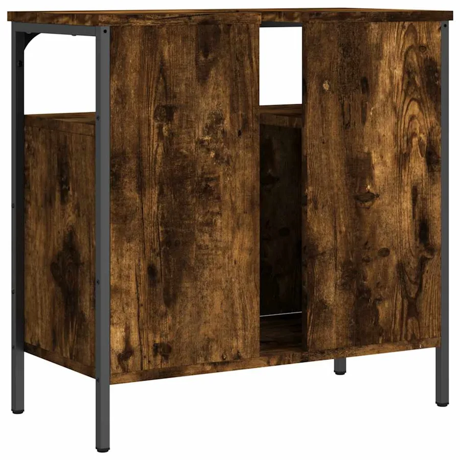 Armoire lavabo de salle de bain chêne fumé 60x30x60 cm - 6