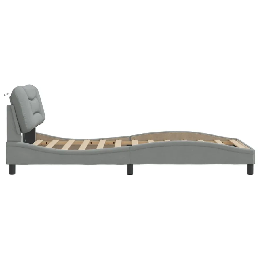 Cadre de lit avec LED sans matelas Hvar gris clair 100x200 cm tissu - 8