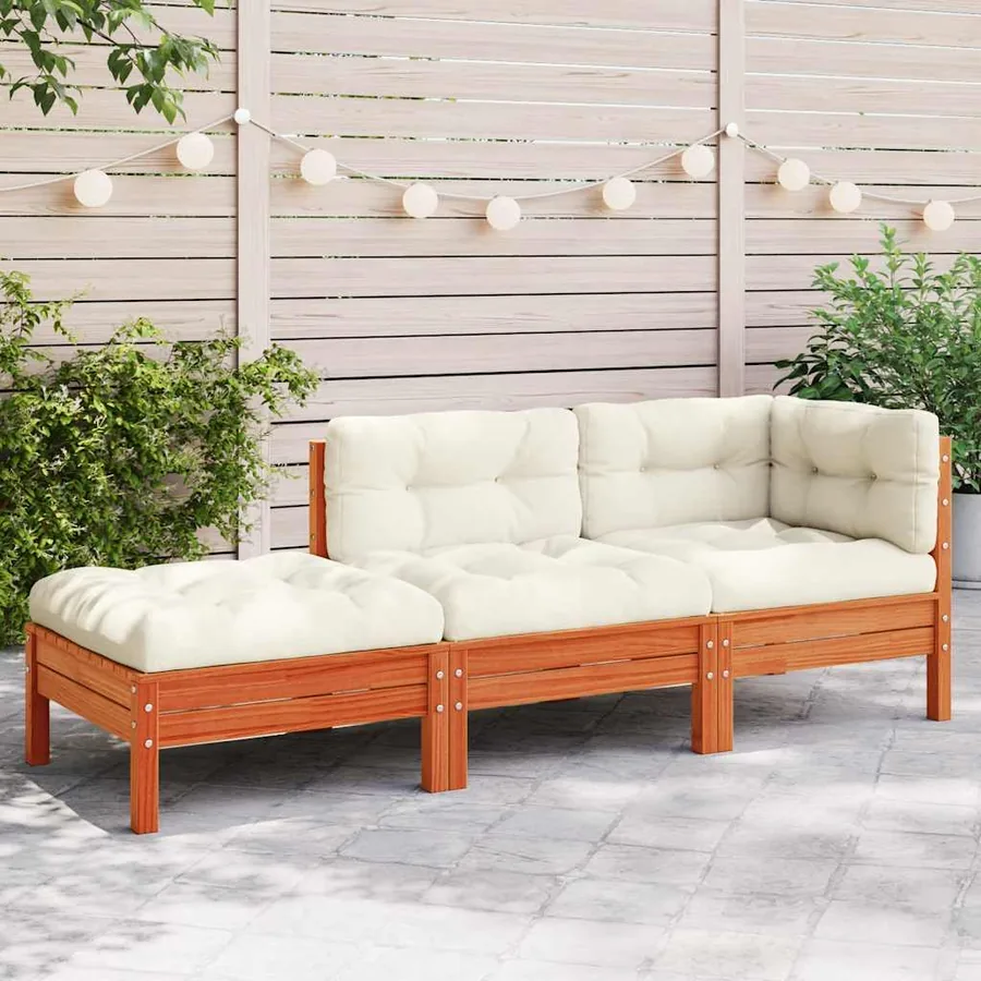 Canapé de jardin avec coussins et repose-pied 3 places