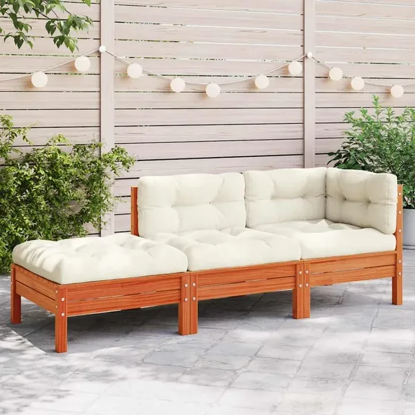 Canapé de jardin avec coussins et repose-pied 3 places