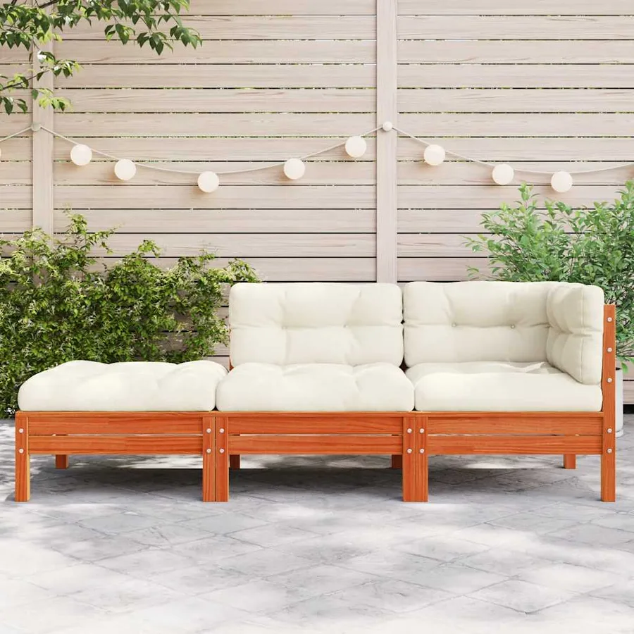Canapé de jardin avec coussins et repose-pied 3 places - 3