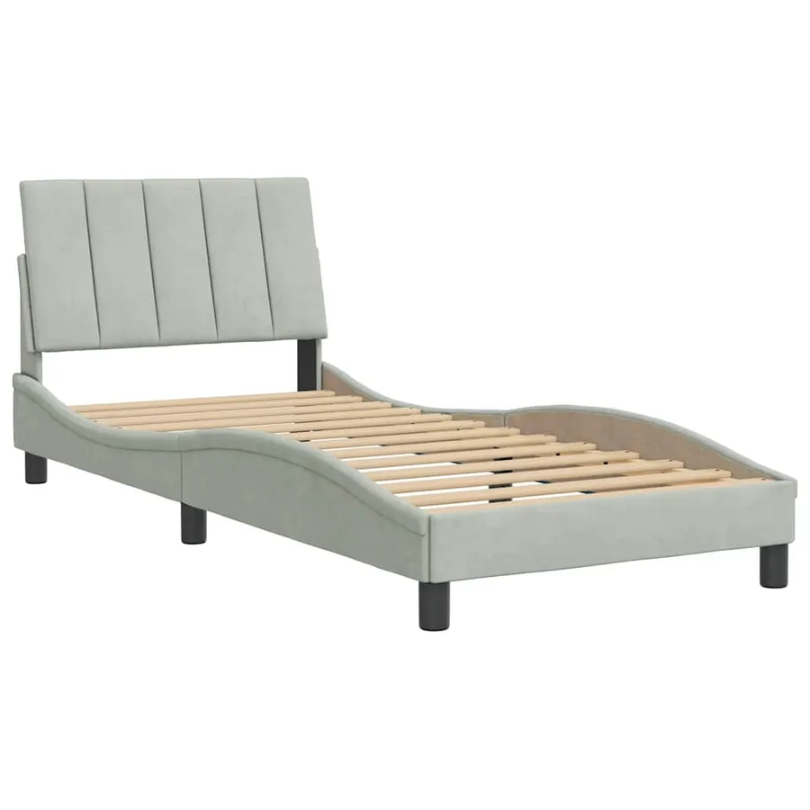 Cadre de lit sans matelas Hanko gris clair 80x200 cm velours - 3