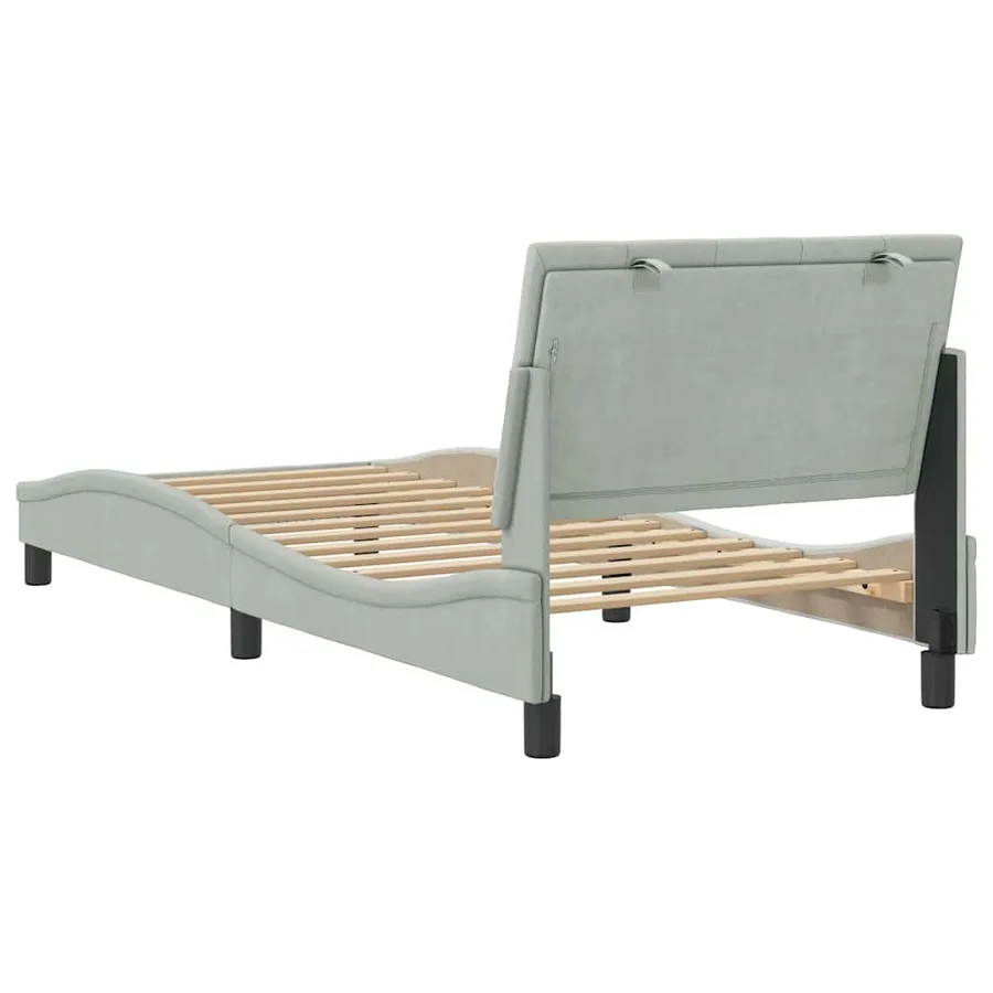 Cadre de lit sans matelas Hanko gris clair 80x200 cm velours - 7