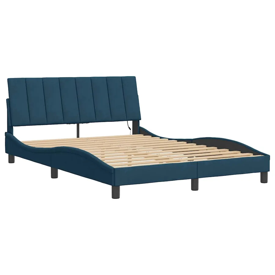 Cadre de lit avec LED sans matelas Hanko bleu 120x200 cm velours - 3