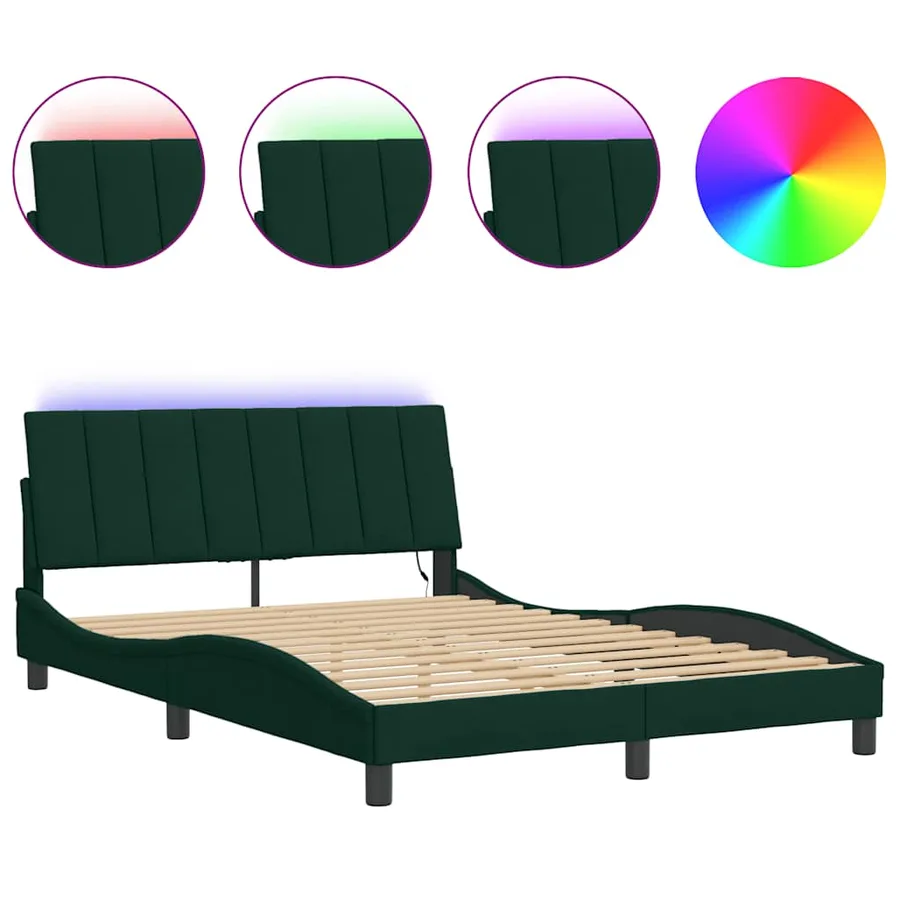 Cadre de lit avec LED sans matelas Hanko vert foncé 140x200 cm velours - 2