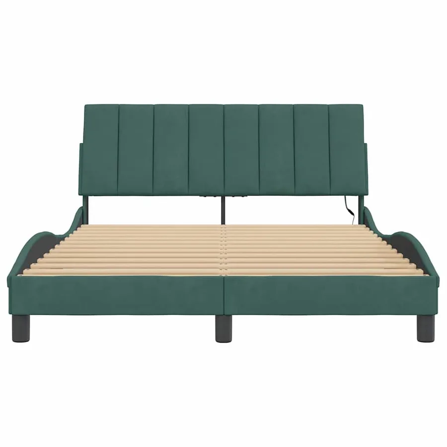 Cadre de lit avec LED sans matelas Hanko vert foncé 140x200 cm velours - 6