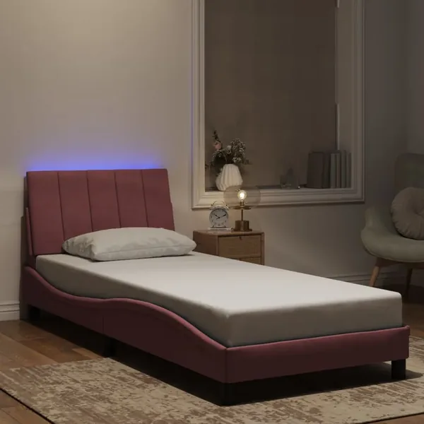 Cadre de lit avec LED sans matelas Hanko rose 80x200 cm velours