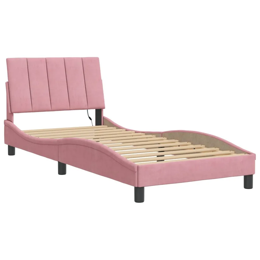 Cadre de lit avec LED sans matelas Hanko rose 80x200 cm velours - 3