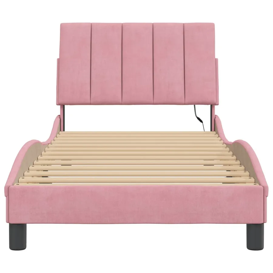 Cadre de lit avec LED sans matelas Hanko rose 80x200 cm velours - 6