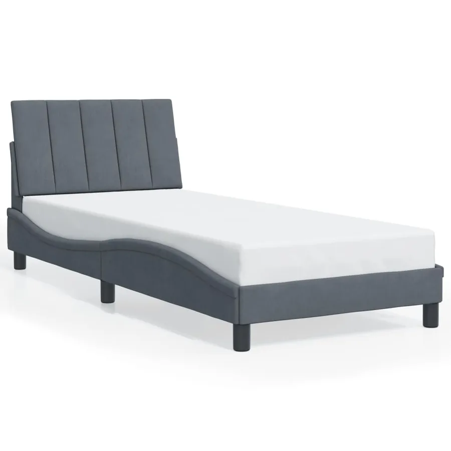 Cadre de lit avec LED sans matelas Hanko gris foncé 80x200 cm velours - 5
