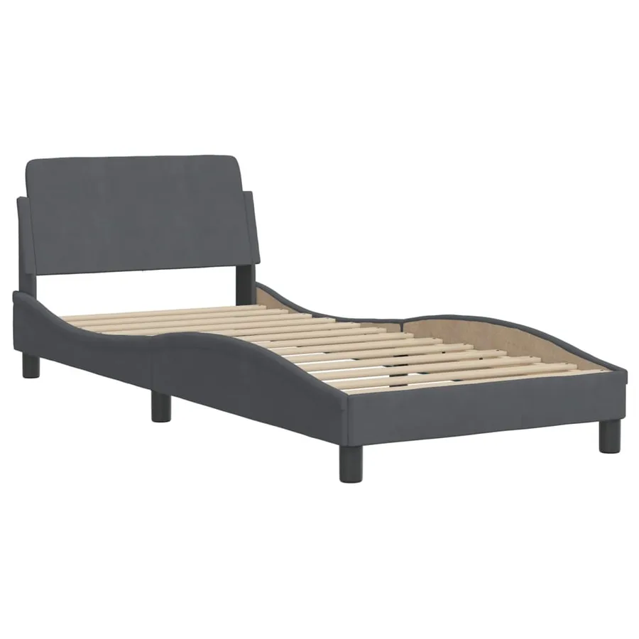 Cadre de lit avec LED sans matelas Hanko gris foncé 80x200 cm velours - 9