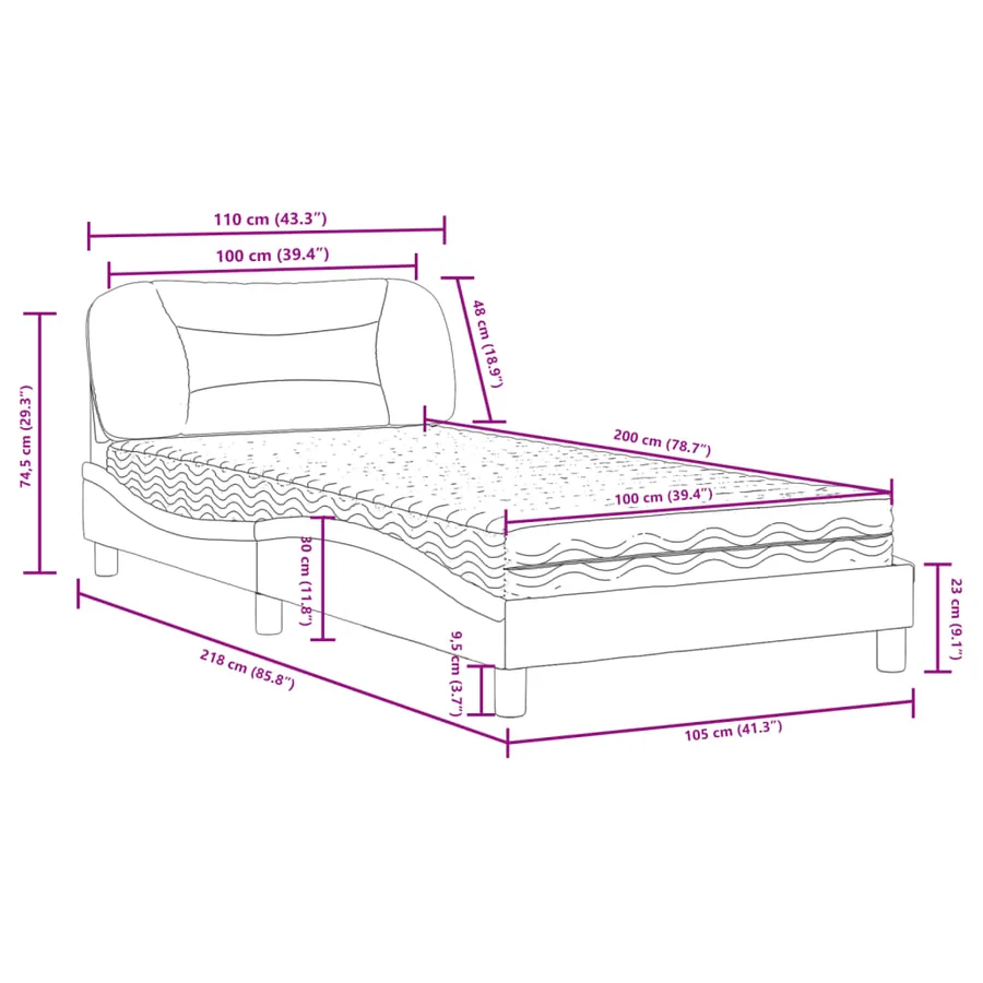 Lit avec matelas Hvar blanc et noir 100x200 cm similicuir - 12