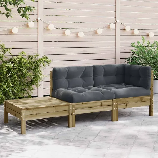 Canapé de jardin avec coussins et repose-pied bois pin imprégné