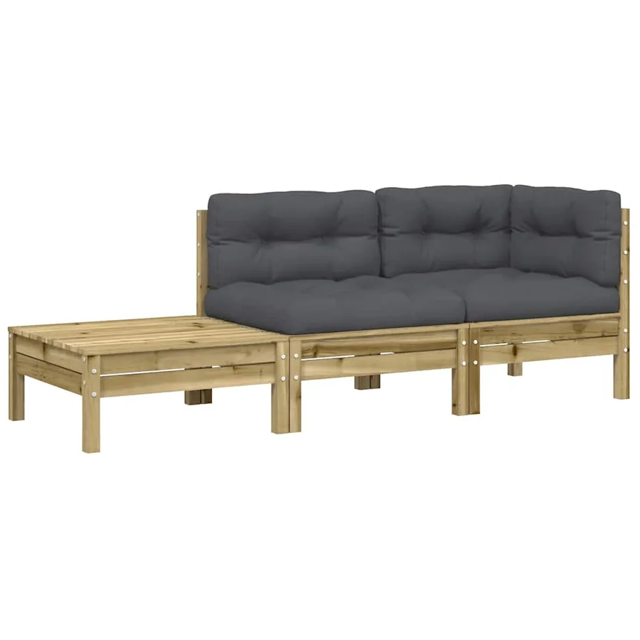 Canapé de jardin avec coussins et repose-pied bois pin imprégné - 2