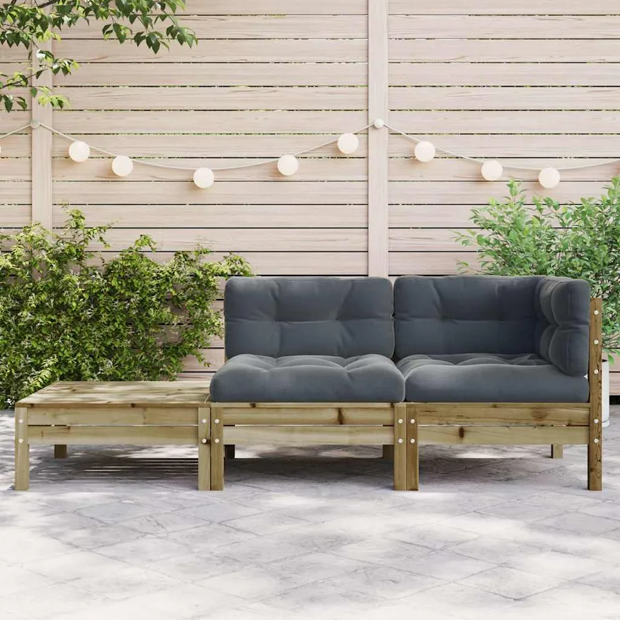 Canapé de jardin avec coussins et repose-pied bois pin imprégné - 3