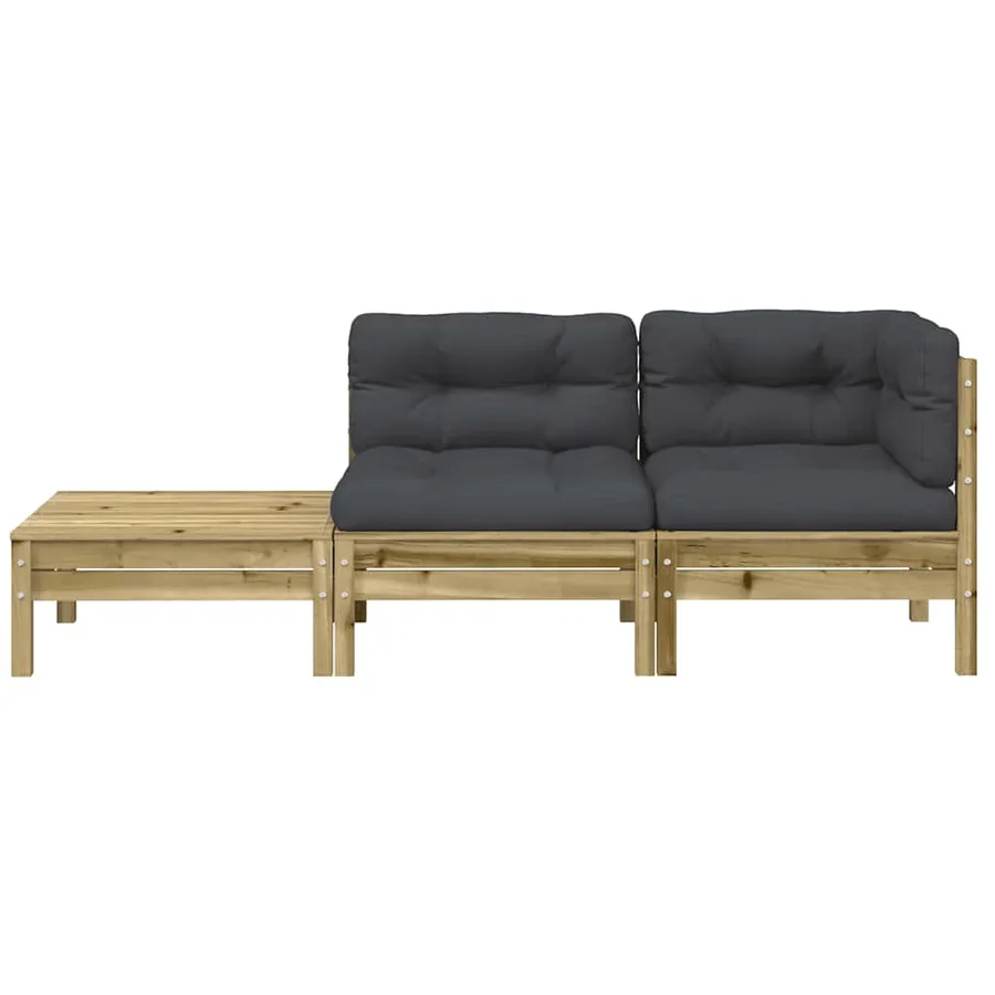 Canapé de jardin avec coussins et repose-pied bois pin imprégné - 5