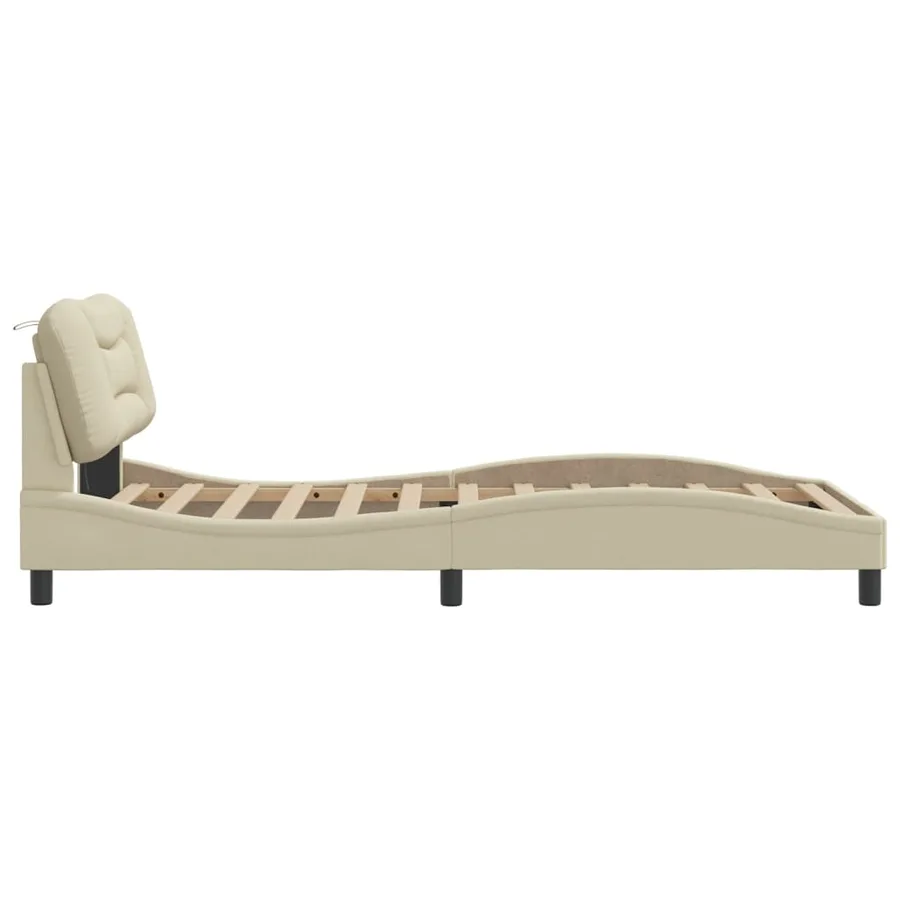 Cadre de lit avec LED sans matelas Hvar crème 100x200 cm tissu - 8