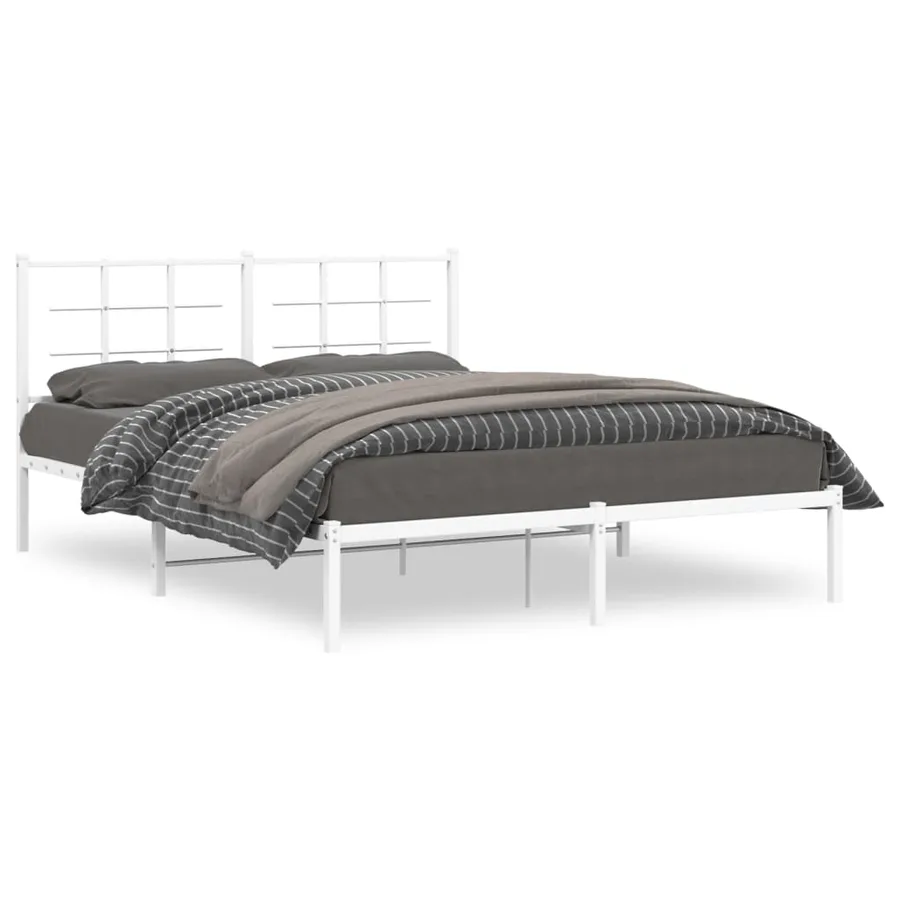 Cadre de lit métal sans matelas et tête de lit blanc 150x200 cm - 2